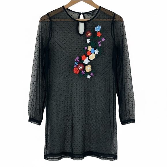 Guess Embroidered Sheer Mesh Top Womens S Black Floral Whimsygoth Gothic Punk - Picture 3 of 6